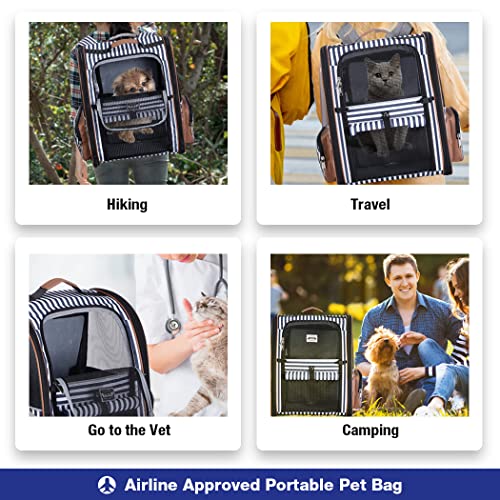Extra Large Cat Backpack Carrier Expandable Pet Carrier Backpack for Small Dogs Medium Cats Fit Up to 18 Lbs (Striped)