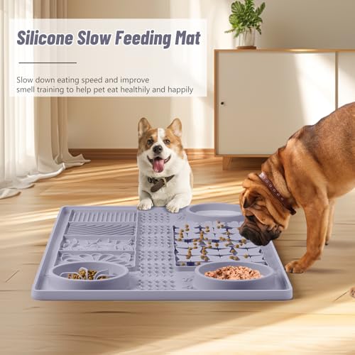 Silicone Lick Mat for Dogs 32"x 20" Large Slow Feeder Mat (Grey:32"x20")