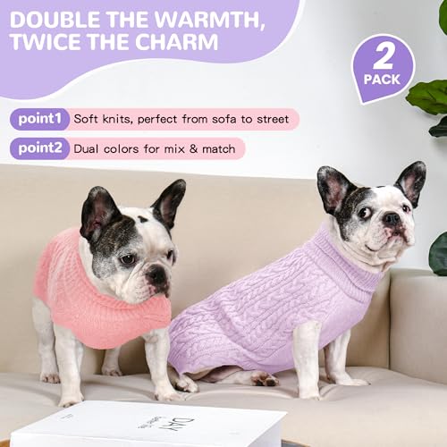 Dog Sweater 2 Pack for Medium Dogs (Pink & Purple / Large)