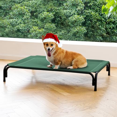Elevated Dog Bed Raised Outdoor Dog Cot for Medium Dogs (M-35.4"L×25.6"W×7.9"Th / Green)