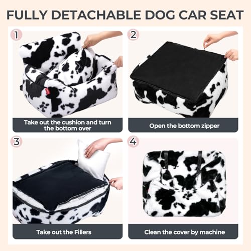 Dog Car Seat for Small Dogs & Cats Under 25 lbs (Milk Cow / Small)