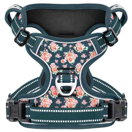 Dog Harness Reflective (L / Flower Blackish Green)