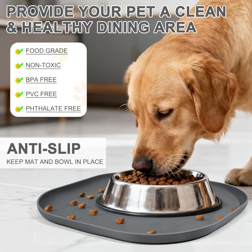Waterproof Silicone Pet Food Mat with Raised Edge for Dog & Cat (Dark Grey / 12"L x 12"W)
