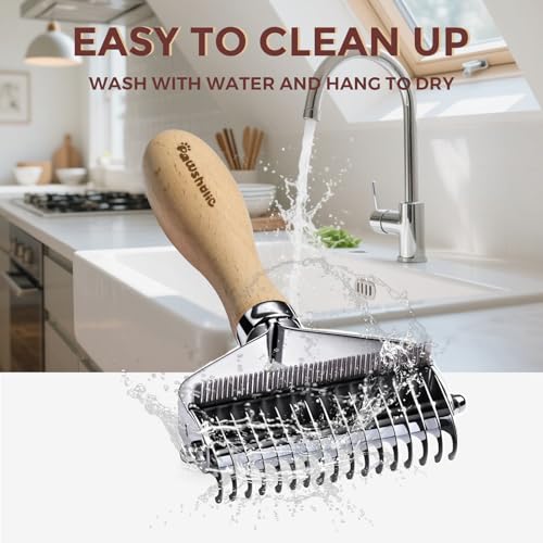 3-in-1 Professional Pet Shedding Dematting Comb - Deshedding Undercoat Rake for Dogs with Stainless Steel Blades Metal Pet Brush with Wood Handle Matted Hair Detangling Thinning and Shedding (Upgraded 3-in-1 Comb)