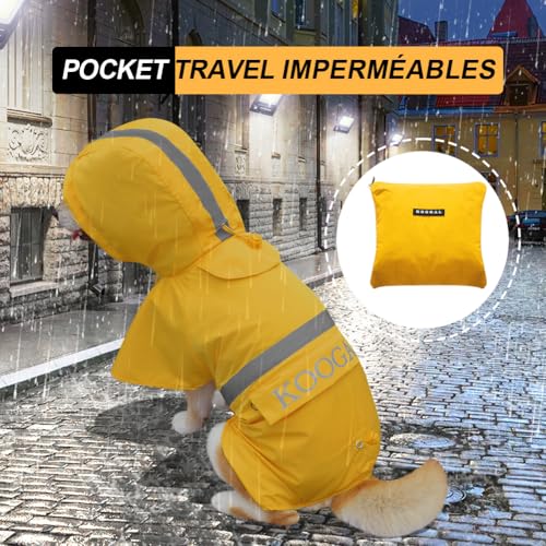 Dog Raincoat Waterproof Hooded (Yellow / 3XL-Fit for 33 to 44 pounds)