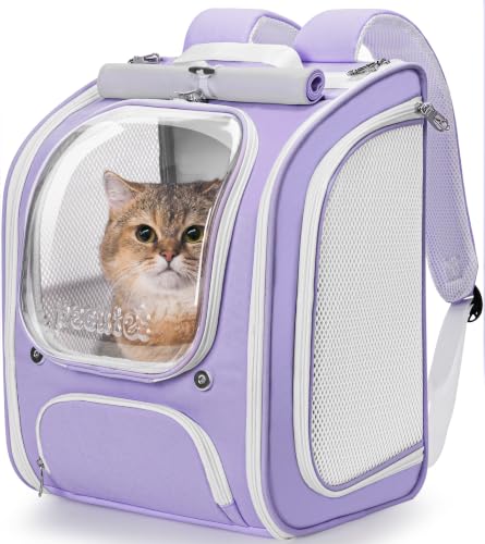Cat Backpack Carrier (Light Purple / 12.6"L x 10.2"W x 16.5"H)