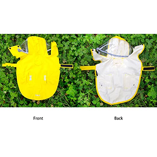 Dog Waterproof Raincoat with Poncho Hoodie (X-Large: 37-55lbs / Yellow)