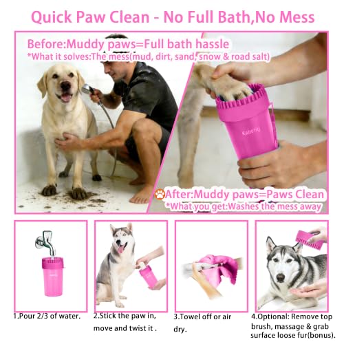 Dog Paw Cleaner Cup with Detachable Top Brush for Large & XL Dogs (Large(3Towels&Brush) / Pink)