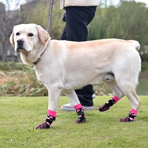 Valentines Dog Socks Shoes Costume to Prevent Licking Paws (Heart Rose Pink / Large (4 Pack))