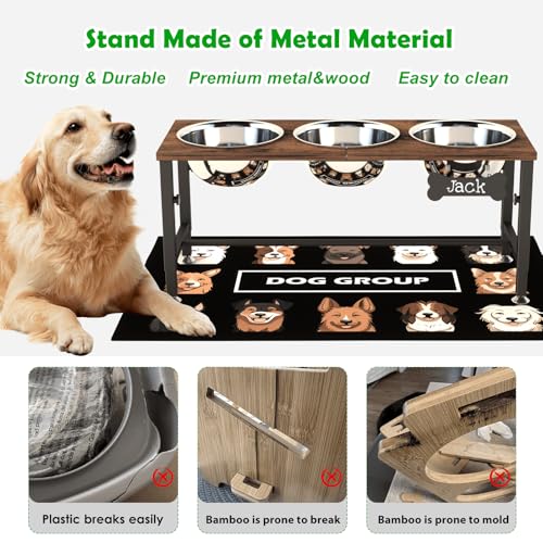 Adjustable Height Elevated Dog Bowl Stand (Brown-1.7L-Three)