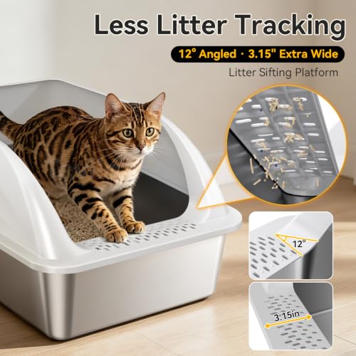XL Stainless Steel Litter Box for Cats (Light Gray-2Pack)