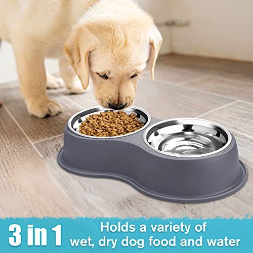 Stainless Steel Dog Bowls Double Non (Medium-18oz / 4.Grey)