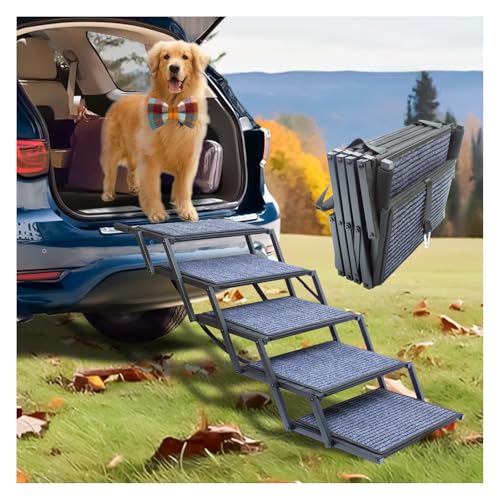 Extra Wide Dog Ramp for Car Truck and SUV Dog Stairs for Large Dogs Folding Pet Stairs with Non (Wide 5 Steps)