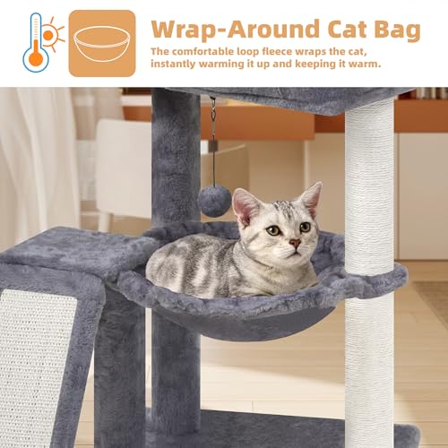 YOUPET Cat Tree with Cat Scratching Post for Indoor Cats (Grey / 25.59")