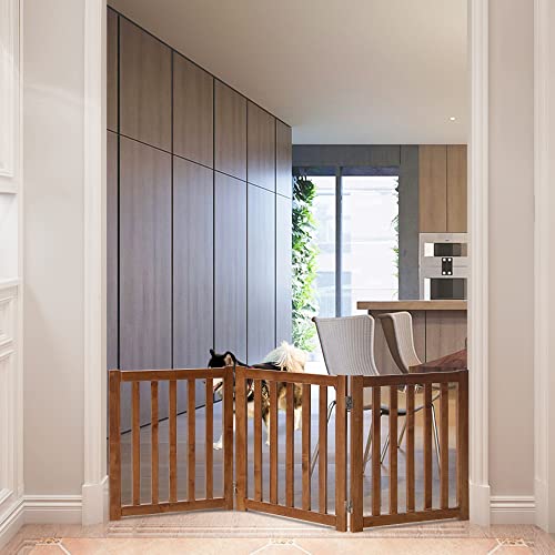 Wooden Free Standing Dog Gate 60" W x 24" H (Brown Oak / 60"W x 24"H)