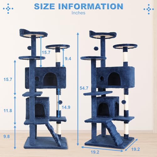 54" Cat Tree Tower (Navy Blue)