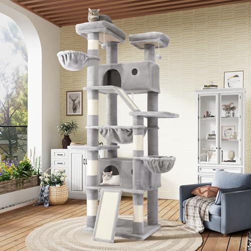 81in Multi Level Tall Cat Tree Tower for Indoor Kitties (Grey)