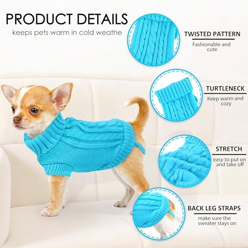 2 Pieces Xxs Dog Sweater Chihuahua Clothes Dog sweaters for Small Dogs Girl Boy Teacup Dog Yorkie Turtleneck Knitted Sweater Pet Clothes Fall Dog Clothes Blue White (XX-Small / Blue-White)
