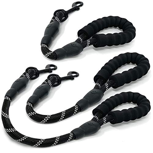 Nylon Short Traffic Leash with Padded Handle (Rope-Black)