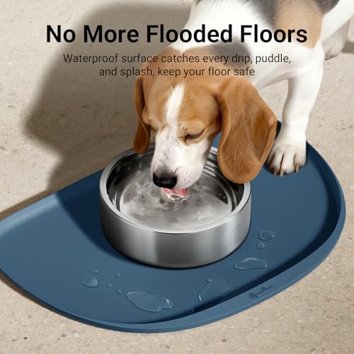 Dog Food Mat Silicone Waterproof Feeding Mat (24"L x 17"W / Ocean)