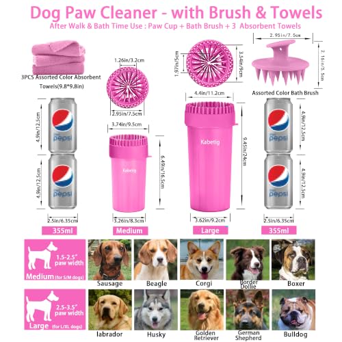 Dog Paw Cleaner Cup with Detachable Top Brush for Small (Medium(3Towels&Brush) / Pink)