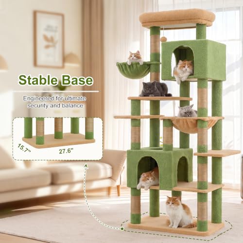 Cat Tree, 76-Inch Tall Heavy Duty Cat Tower for Big Cats HCT039GY (Green and Yellow / 76.8 inch)