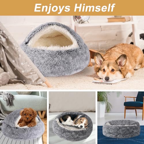 Hooded Dog Bed for Small Dogs (20.0"L x 20.0"W x 12.0"Th / Grey)