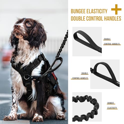 Tactical Bungee Leash with 2 Handles Quick Release (Black / 85cm-118cm/33.5in-46.5in)