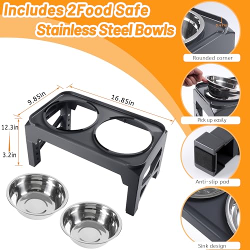 Elevated Dog Bowls with 2 Stainless Steel Food & Water Raised Bowls with No Spill Edge Non (M (8" for M/L Dogs) / Grey)