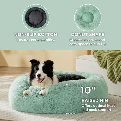 Calming Dog Beds Large Sized Dog Donut Washable Pet Bed (36"L x 36"W x 10"Th / Apple Green)