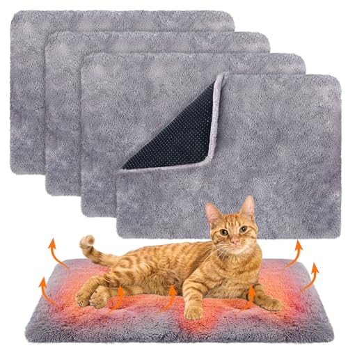 4 Pack Self Warming Cat Bed Pad Self Heating Extra Thermal Cat and Dog Bed Mat 14 x 19.5 Inches Reflects Body Washable Pet Heating Pad Blanket for Cage Indoor Outdoor