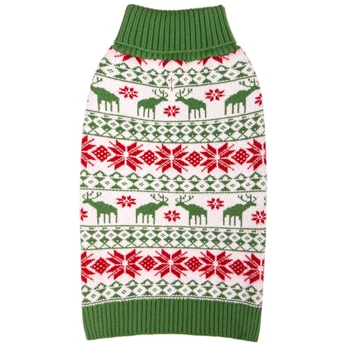 Dog Ugly Christmas Sweater for Small Dogs with Snowflake Reindeer (Medium (7-11lbs) / Christmas (Green))