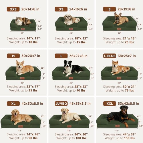 Waterproof Orthopedic Dog Bed for Medium Size Dog (30.0"L x 20.0"W x 7.0"Th / Olive Green)
