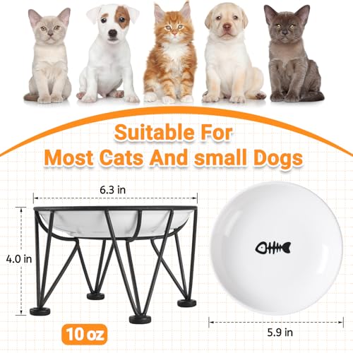 Elevated Ceramic Cat Bowls (anti-slip raised dish,2 pack / fishbone+cat paw)