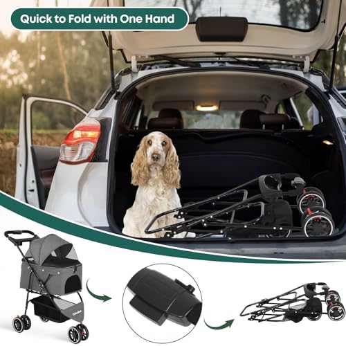 Pet Stroller Dog Stroller for Small Medium Dogs Cats (Dark Gray)