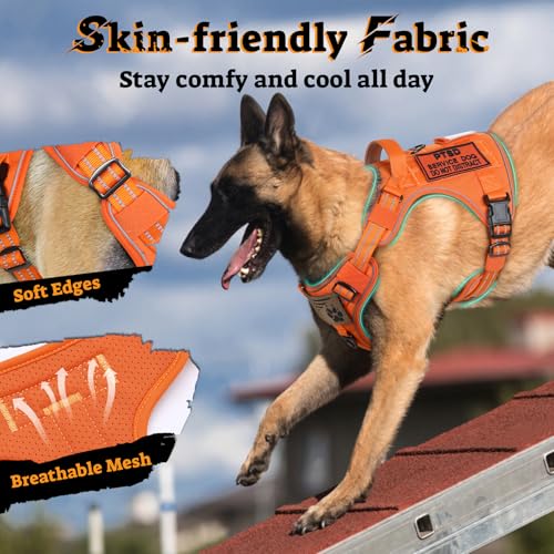 Tactical Dog Harness for Large Dogs (L(Chest:22"-37",Neck:21.1"-30.3",Back:8.3") / Orange)