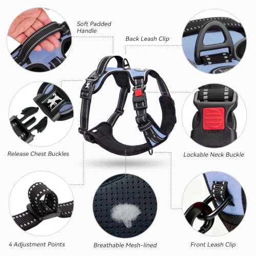No Pull Dog Harness Small with Front Clip & Neck Release Buckle (S / Light Blue)