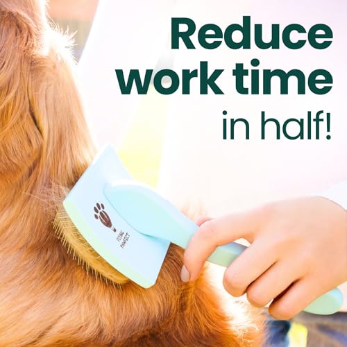 Pet Slicker Brush With Soft Massage Grooming Stainless Steel Pins (Baby Blue / Curved Small)