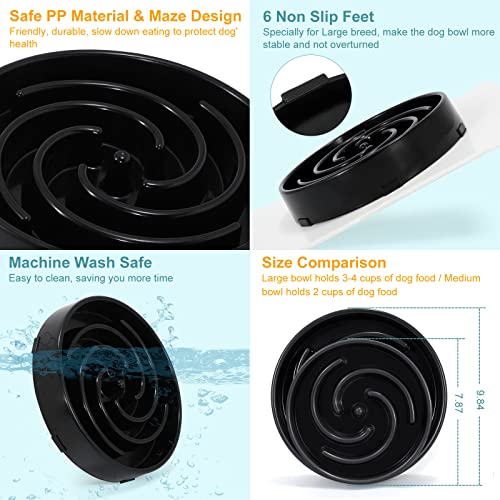 Slow Feeder Dog Bowls for Large Medium Dog Non Slip Maze Puzzle Bowl Pet Slower Food Feeding Dishes Interactive Bloat Stop Preventing Choking Healthy Dog Bowl (Large / A-black)