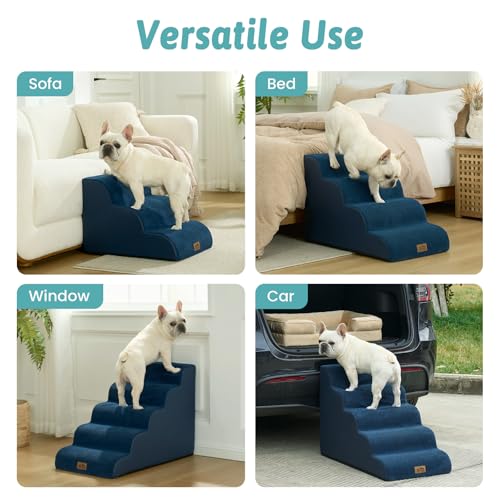 Wide Dog Stair for Small Dog 22.6" H (Navy Blue / Wide:17.7"x33"x22.6")