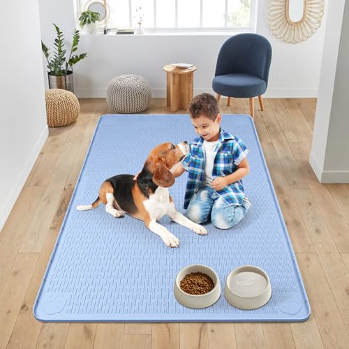 Dog Food Mat 50''x35'' Extra Large Dog Mat for Food and Water (50"L x 35"W / Blue)