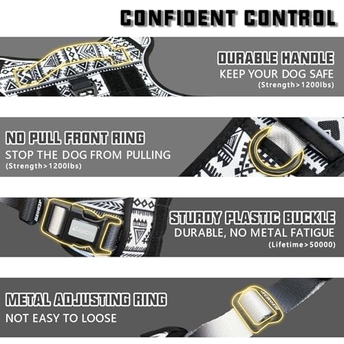 Tactical Dog Harness Medium Sized Dog No Pull Adjustable Dog Vest (Tribal Patterns-Black / M(Neck:16-22",Chest:22-33"),35-50 lbs)