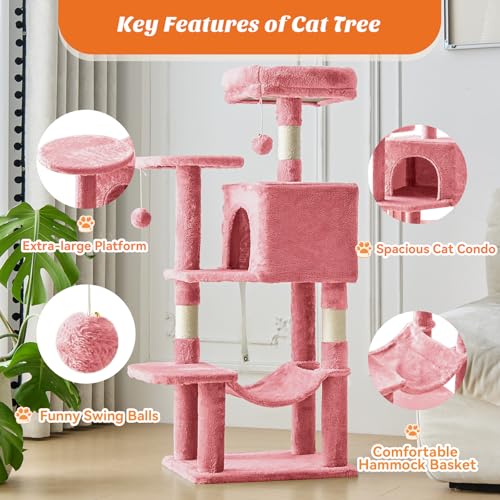 44 Inch Cat Tree Tower for Indoor Cats and Kittens (Pink / 44 IN)