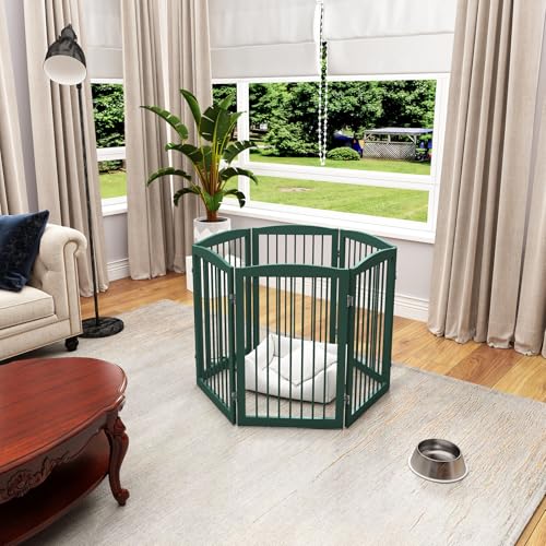 Freestanding Pet Gate for Dogs (32" Height-6 Panel / Green)