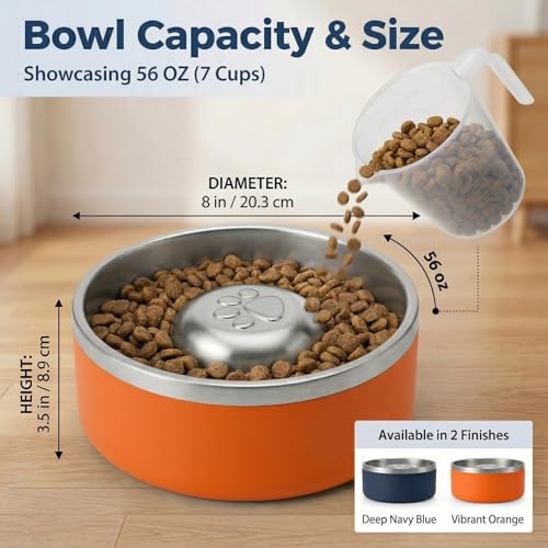 Stainless Steel Slow Feeder Dog Bowl (Orange)