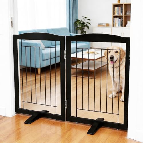 Freestanding Dog Fence Indoor (Black / 【2 Panels】40''w x 32''h)
