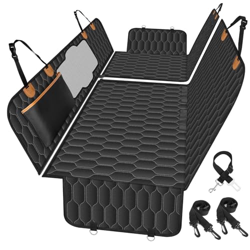 Waterproof Dog Car Seat Cover for Back Seat (Black,Orange / Small,Sanitary Pad Mesh)