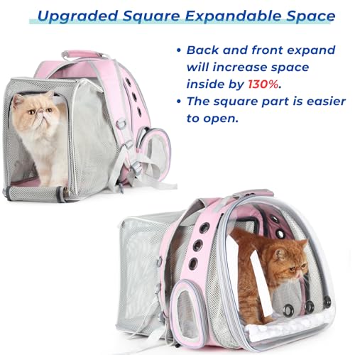 Expandable Cat Backpack Carrier for Large Cats & Small Dogs (Dual Expandable-Pink)