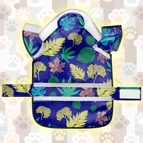 Dog Raincoat Adjustable Rain Jacket with Hooded Double Layer for Large Medium Small Dogs Puppies (Leaf Blue / XX-Large)
