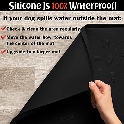 Dog Food Mat Waterproof Silicone Pet Feeding Mat for Dogs (Large: 24" x 16" / Black)